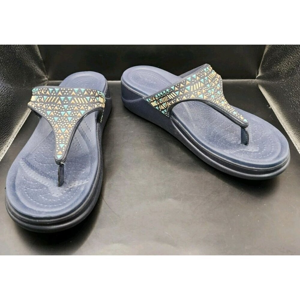 CROCS 207648-DENA Women's Monterey II Medallion Wedge Flip in Deep Navy Size 10